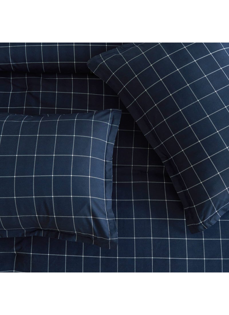 Andency Andency Navy Grid Comforter Set Twin Size (66x90 Inch)  2 Pieces(1 Grid Comforter and 1 Pillowcase)  Summer Lightweight Microfiber Down Alternative Navy Comforter with White Lines for Kids Girls  - Image 4
