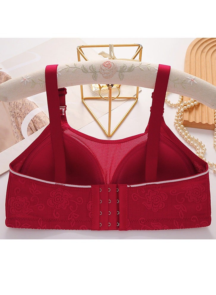 Loquat Womens Breathable Jacquard Unpadded Wireless Bra With Adjustable Straps Wine Red - Image 2