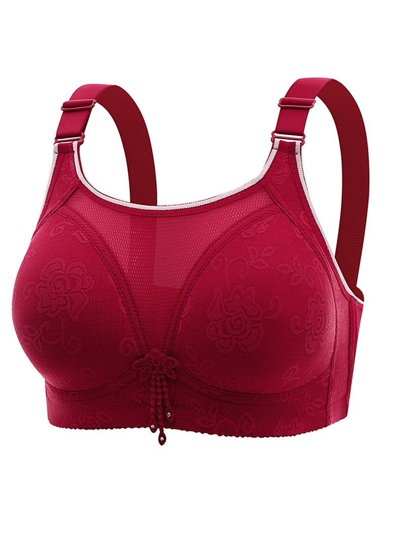 Loquat Womens Breathable Jacquard Unpadded Wireless Bra With Adjustable Straps Wine Red - Image 1