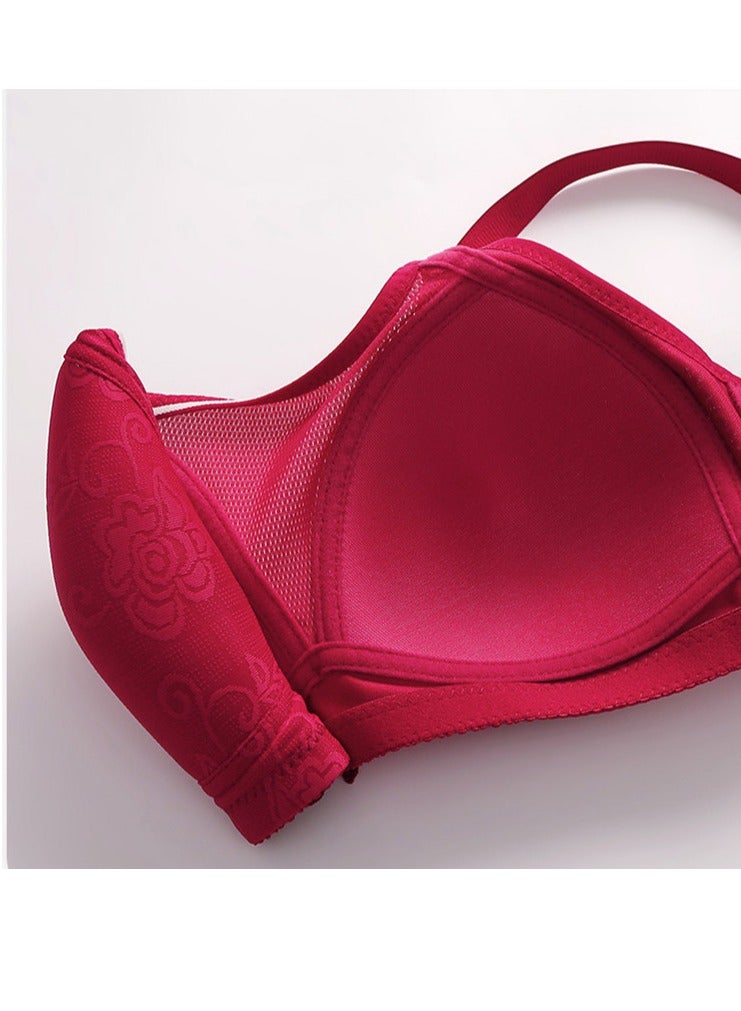 Loquat Womens Breathable Jacquard Unpadded Wireless Bra With Adjustable Straps Wine Red - Image 3