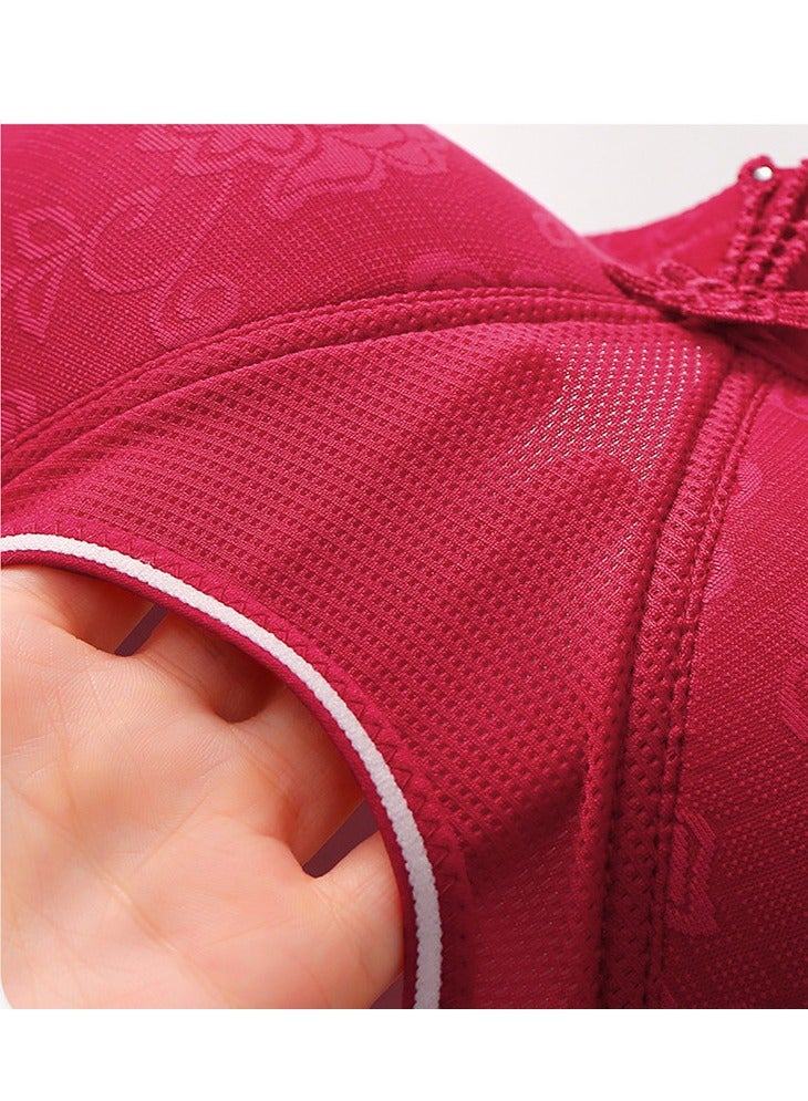 Loquat Womens Breathable Jacquard Unpadded Wireless Bra With Adjustable Straps Wine Red - Image 4