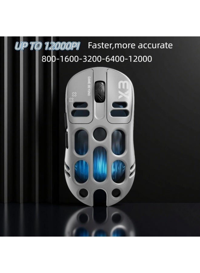 T-WOLF X3 Wireless Gaming Mouse, 70g Lightweight Hollow-out Design - 12,000 DPI PAW 3311 Sensor, 6 Programmable Buttons, Supports Wired/2.4GHz/Bluetooth Connection, Suitable for PC/Mac/Gamers (Gray) - Image 2