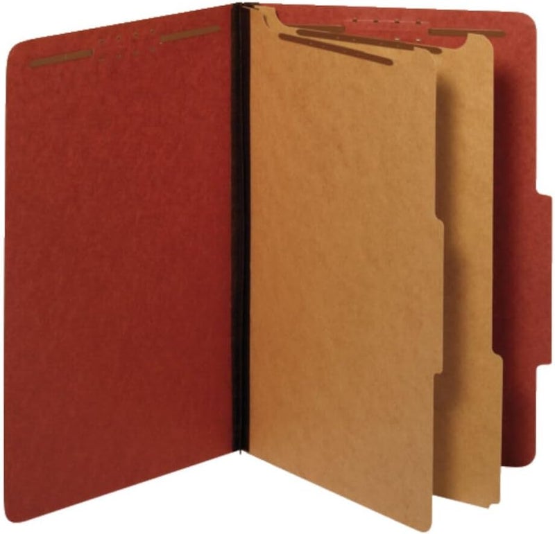 Recycled Classification File Folders, 2 Dividers, 2" Embedded Fasteners, 2/5 Tab Cut, Legal Size, Red, Box of 10 (29075R)