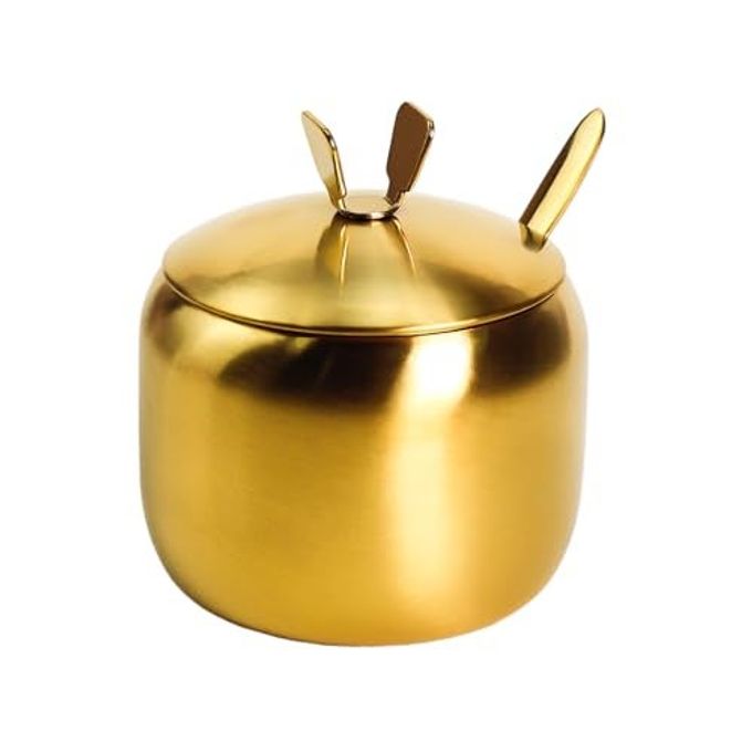 Mozacona Stainless Steel Sugar Bowl Spice Jar Storage Seasoning Pot with Lid Spoon - Image 1