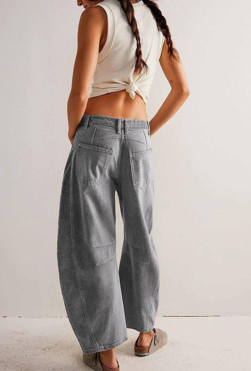 loveimgs Womens Stretchy Mid Rise Barrel Jeans Vintage Loose Wide Leg Cropped Denim Pants Y2k Baggy Boyfriend Jeans (Small,Grey) - Image 4