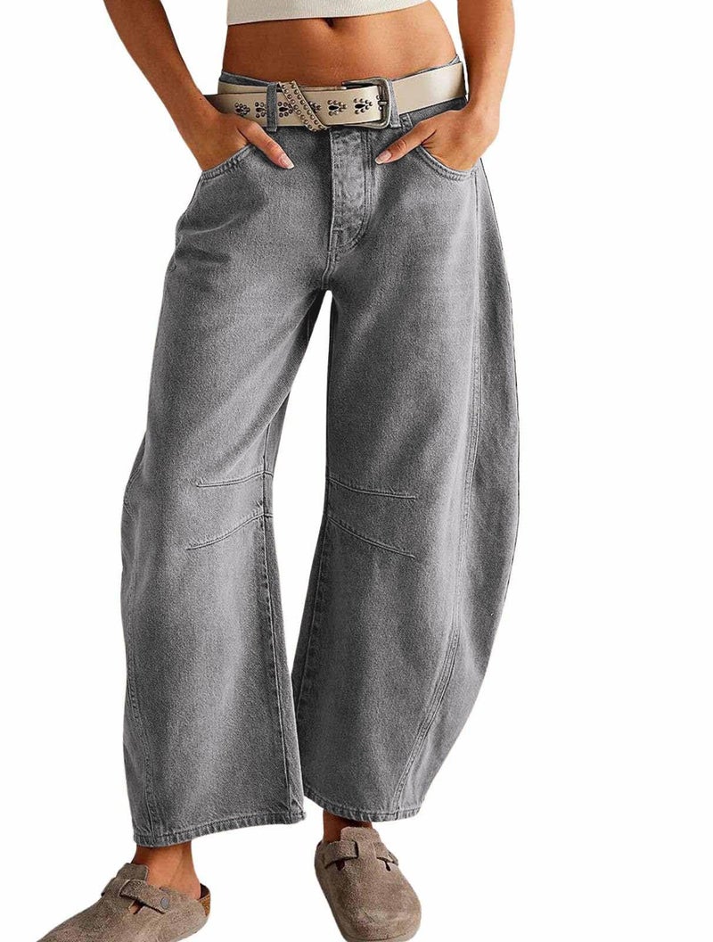 loveimgs Womens Stretchy Mid Rise Barrel Jeans Vintage Loose Wide Leg Cropped Denim Pants Y2k Baggy Boyfriend Jeans (Small,Grey) - Image 1