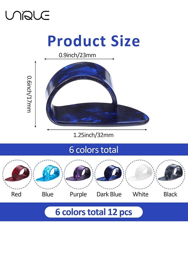 Unique 12Pcs Guitar Finger Picks, Adjustable Thumb Picks, 6 Colors Thumb Finger Pick Holder Set, Flat Thumbpicks Fingertip Protector for Acoustic Guitar Bass Banjo Harp Ukulele Fingerstyle - Image 2