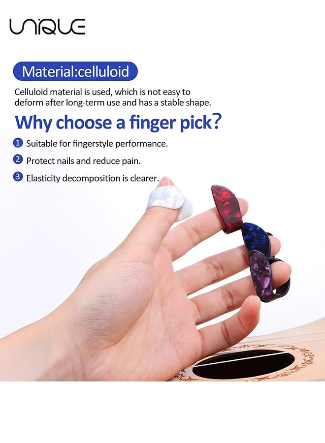 Unique 12Pcs Guitar Finger Picks, Adjustable Thumb Picks, 6 Colors Thumb Finger Pick Holder Set, Flat Thumbpicks Fingertip Protector for Acoustic Guitar Bass Banjo Harp Ukulele Fingerstyle - Image 3