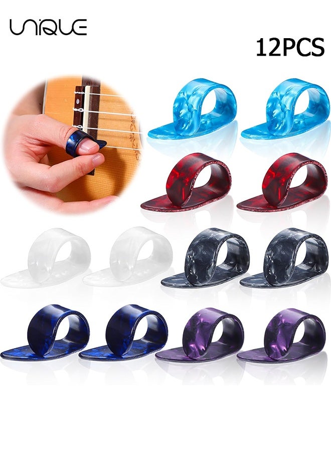 Unique 12Pcs Guitar Finger Picks, Adjustable Thumb Picks, 6 Colors Thumb Finger Pick Holder Set, Flat Thumbpicks Fingertip Protector for Acoustic Guitar Bass Banjo Harp Ukulele Fingerstyle - Image 1