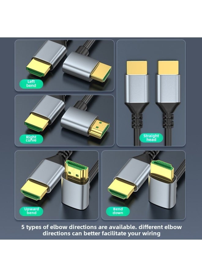ماركة غير محددة Hdmi Line 8K60 شاشة الكمبيوتر، اتصال جهاز العرض، خط HD لأعلى وأسفل الكوع الأيسر والأيمن 2.1 إصدار - اللون: رأس مستقيم يتحول لأعلى - كابل Hdmi رفيع قياسي {2.1 إصدار 8k60hz} - طول الخط: 2 متر  - Image 3