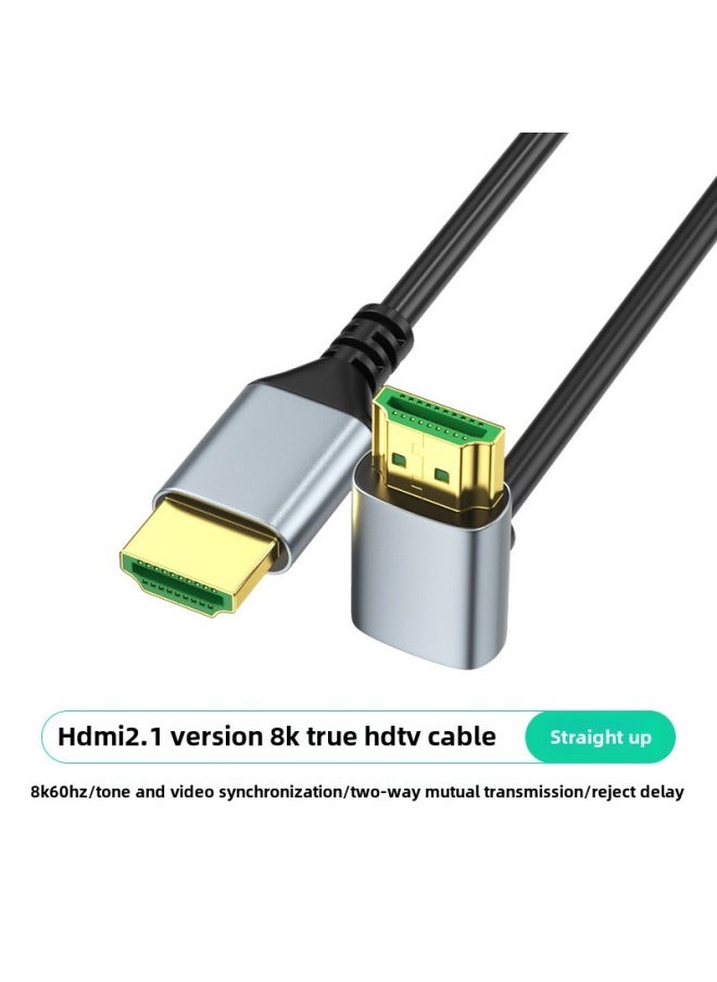 ماركة غير محددة Hdmi Line 8K60 شاشة الكمبيوتر، اتصال جهاز العرض، خط HD لأعلى وأسفل الكوع الأيسر والأيمن 2.1 إصدار - اللون: رأس مستقيم يتحول لأعلى - كابل Hdmi رفيع قياسي {2.1 إصدار 8k60hz} - طول الخط: 2 متر  - Image 1