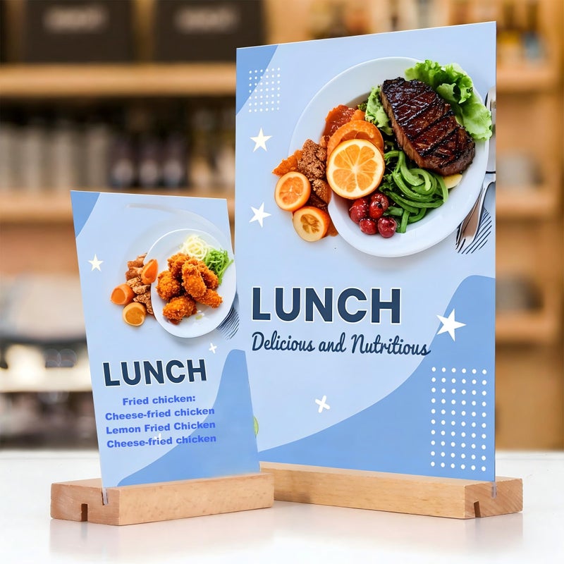 TONICE 5x7 Acrylic Sign Holder with Wood Base 3 Pack L/T Shape Vertical or Slant Back Display for Wedding, Restaurant, Store, Office, Hotel - Image 2