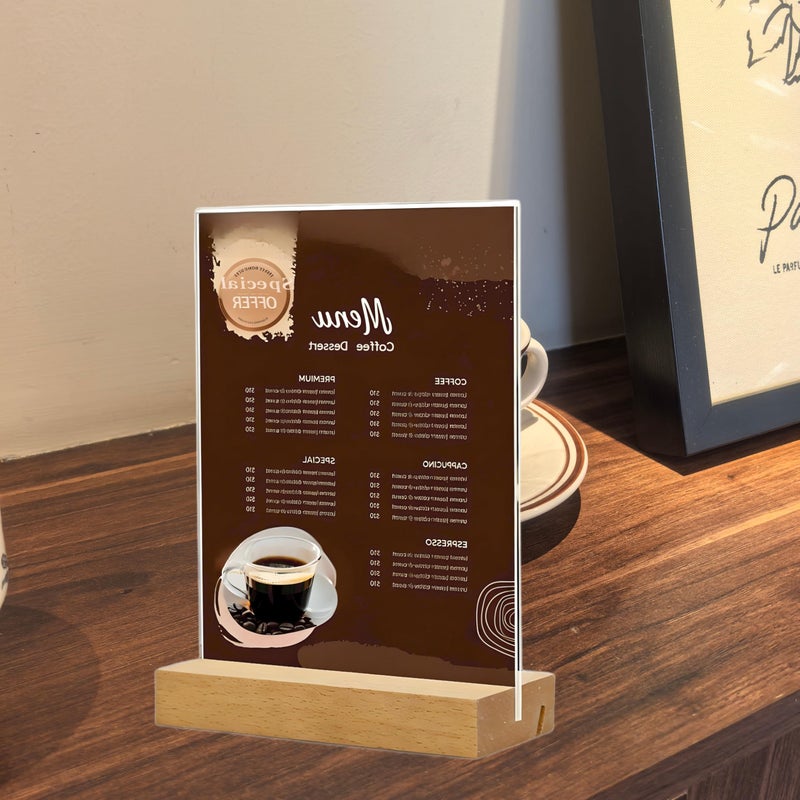 TONICE 5x7 Acrylic Sign Holder with Wood Base 3 Pack L/T Shape Vertical or Slant Back Display for Wedding, Restaurant, Store, Office, Hotel - Image 5