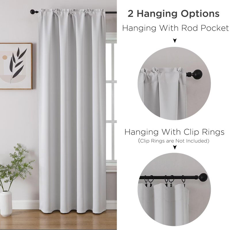 CUCRAF Grayish White Blackout Curtains 84 inch Length 2 Panels Set, Rod Pocket Room Darkening Drapes for Bedroom Living Room, Insulated Thermal Light Blocking Window Curtain (W52 x L84 Inch) - Image 3