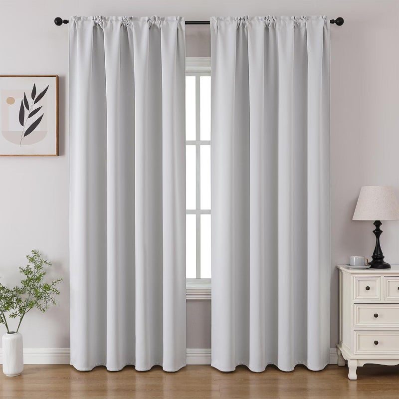 CUCRAF Grayish White Blackout Curtains 84 inch Length 2 Panels Set, Rod Pocket Room Darkening Drapes for Bedroom Living Room, Insulated Thermal Light Blocking Window Curtain (W52 x L84 Inch) - Image 1