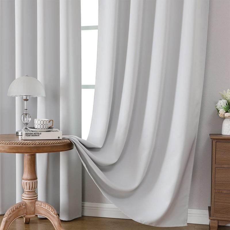 CUCRAF Grayish White Blackout Curtains 84 inch Length 2 Panels Set, Rod Pocket Room Darkening Drapes for Bedroom Living Room, Insulated Thermal Light Blocking Window Curtain (W52 x L84 Inch) - Image 5