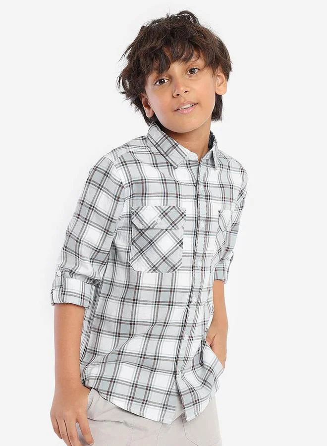 بونكيدز Regular Long Sleeve Printed Grey White Cotton Shirt 100 % Cotton
