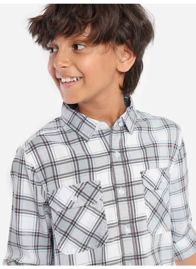 بونكيدز Regular Long Sleeve Printed Grey White Cotton Shirt 100 % Cotton