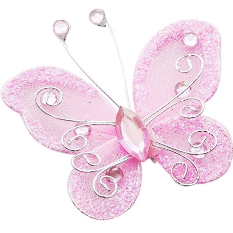 Chenkou Craft Pink Organza Wire Butterfly Wedding Decorations 26pcs