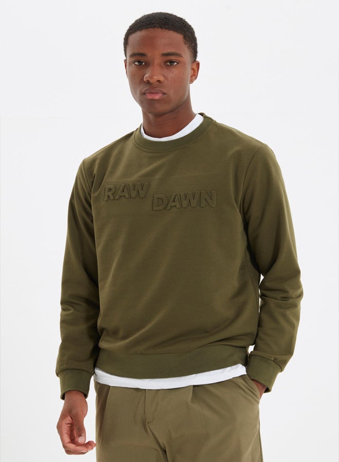 trendyol Khaki Regular/Normal Cut Embossed Printed Sweatshirt - Image 1
