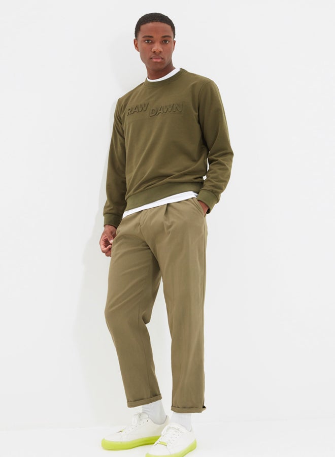 trendyol Khaki Regular/Normal Cut Embossed Printed Sweatshirt - Image 4