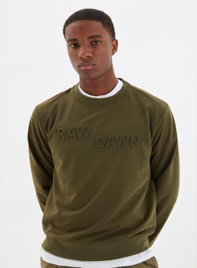trendyol Khaki Regular/Normal Cut Embossed Printed Sweatshirt - Image 2