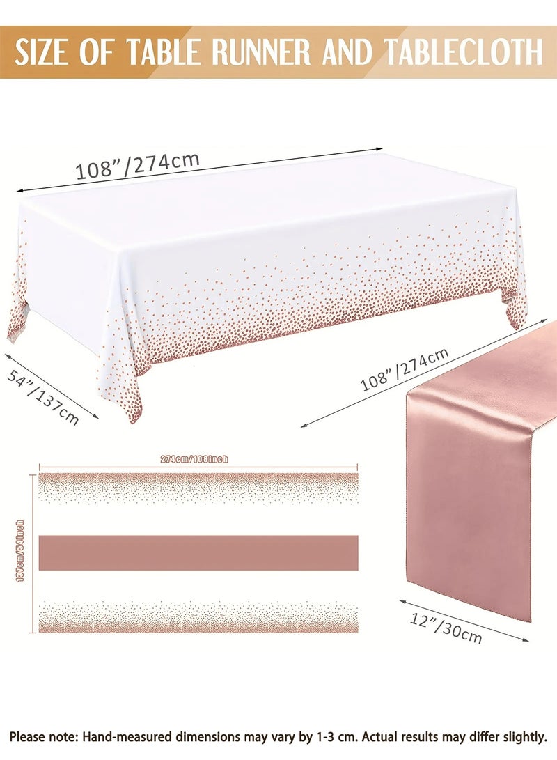 White and Rose Gold Tablecloths with Satin Table Runner,54 x 108 in Durable & Stylish Tablecloths, Easy to Clean, Fits Round/Rectangular Tables – Perfect for Weddings, Baby Showers, Graduation & Family Events  - Image 2