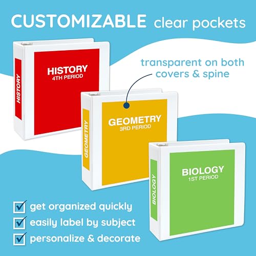Blue Summit Supplies White 3 Ring Binder 3 Inch Heavy Duty Large Binder with Clear View Cover for Office and School, Big Rings Hold up to 625 Sheets of 8.5 x 11 Inch Paper, 4 Pack - Image 3