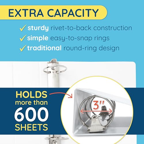 Blue Summit Supplies White 3 Ring Binder 3 Inch Heavy Duty Large Binder with Clear View Cover for Office and School, Big Rings Hold up to 625 Sheets of 8.5 x 11 Inch Paper, 4 Pack - Image 2