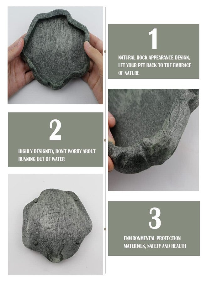 YOLUFER Reptile Water Dish Bowl Resin Rock Reptile Food and Water Feeder Pet Aquarium Ornament Terrarium Plate for Tortoise Lizard (Dark green Small) - Image 3