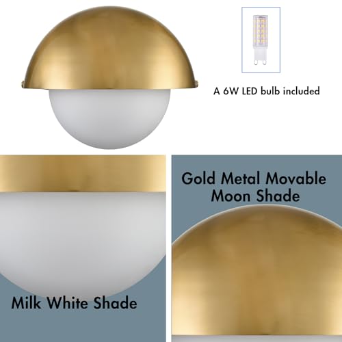 YUBOLE Mid Century Wall Sconce Modern Gold Bathroom Vanity Light Over Mirror with Adjustable Metal Shade and Milky Glass Globe G9 Based Indoor Wall Lamp Wall Mounted Sconce - Image 2