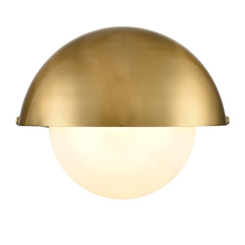 YUBOLE Mid Century Wall Sconce Modern Gold Bathroom Vanity Light Over Mirror with Adjustable Metal Shade and Milky Glass Globe G9 Based Indoor Wall Lamp Wall Mounted Sconce - Image 1