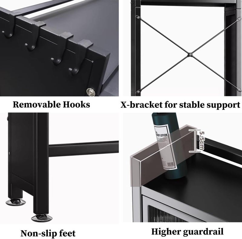 Prakal منظم الحمام فوق المرحاض من بركال، رف تخزين مزدوج الطبقات، رف تخزين فوق، موفر لمساحة التخزين مع 4 خطافات (PK-03) - Image 3