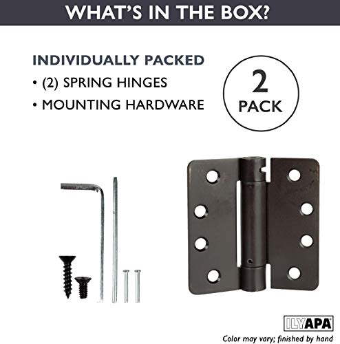 Ilyapa Self Closing Door Hinges, 2 Pack, Oil Rubbed Bronze Mortise Spring Type - 4 x 4 Inch Interior Spring Hinges for Doors with 1/4" Radius Corners - Image 3