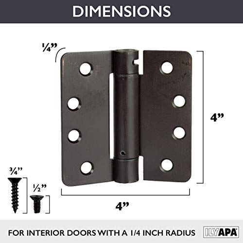 Ilyapa Self Closing Door Hinges, 2 Pack, Oil Rubbed Bronze Mortise Spring Type - 4 x 4 Inch Interior Spring Hinges for Doors with 1/4" Radius Corners - Image 2