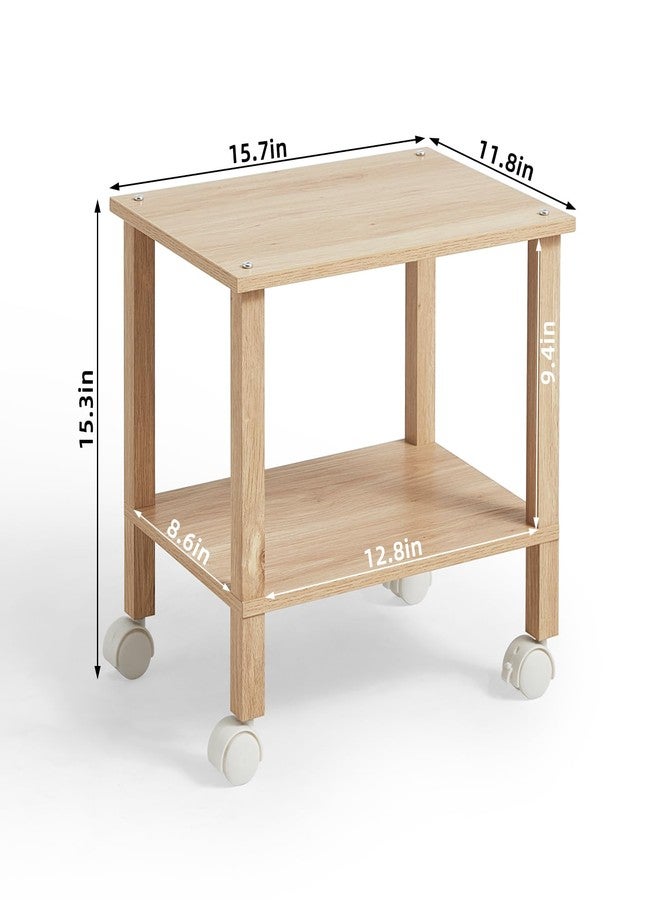 YUFAM 2 Tier Printer Stand with Storage,Under Desk Shelf Printer Table,Small Printer Stand with Wheels,Rolling Printer Cart for Office,Home,Wood Color - Image 3
