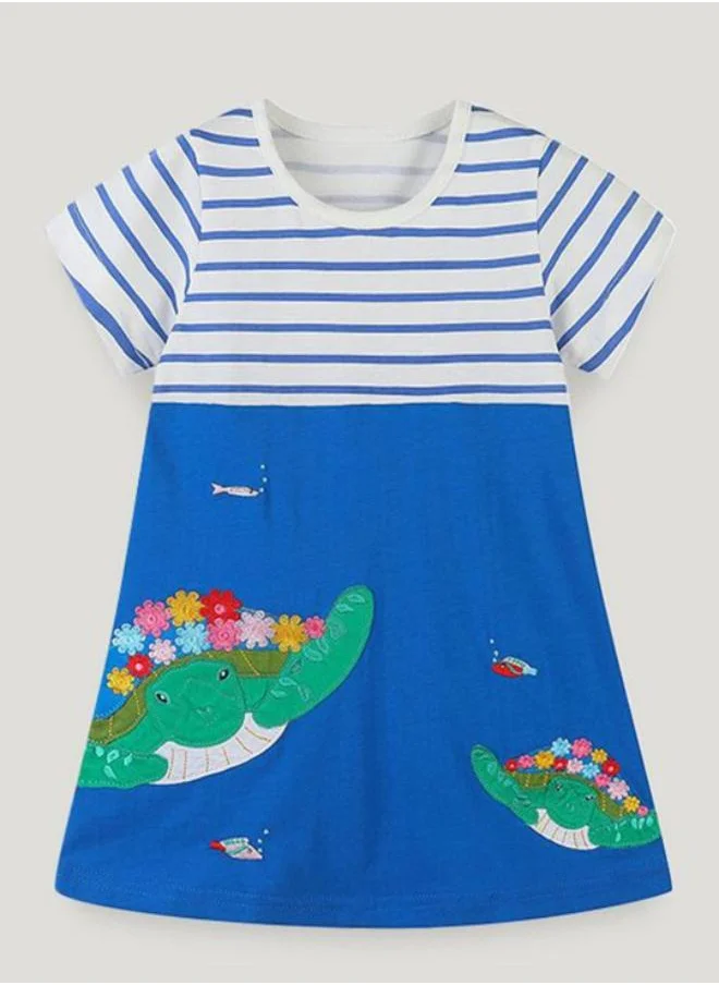 YUNIQEE Blue A-Line Crew Neck Striped Dress