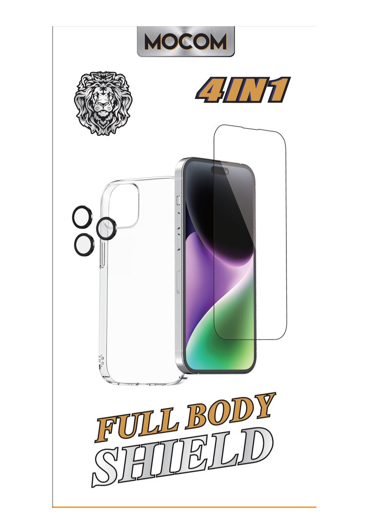 MOCOM 15 Pro Max Full Body Protection Bundle for iPhone 15 Pro Max: Crystal Clear Case with 5D Full Glue Screen Protector, Black Camera Ring, and Scratch-Resistant Back Film – Ultimate 360° Protection  - Image 1