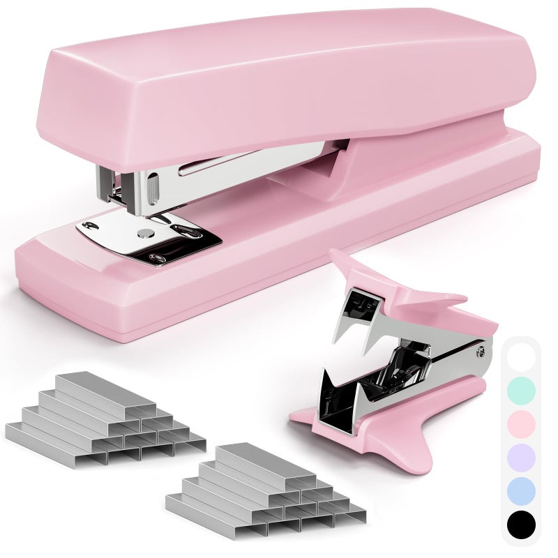 UPSIME Pink Office Stapler, 25 Sheet Capacity with 2000 Staples and Staple Remover, Desktop Stapler,Pink Office Supplies for Students and Office Clerks - Image 1