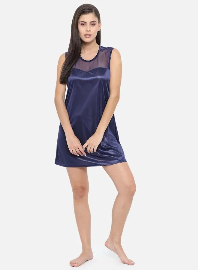 Take Two Solid Illusion Neckline Satin Babydoll By Klamotten