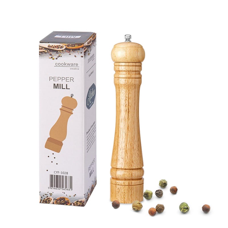 elook Salt and Pepper Mill Set, 8 inch Wooden Salt and Pepper Mill Set Kit Manual Mills Solid with Strong, Adjustable Roughness Ceramic Grinders for Home Kitchen Cooking Camping BBQ (Light Brown) - Image 1