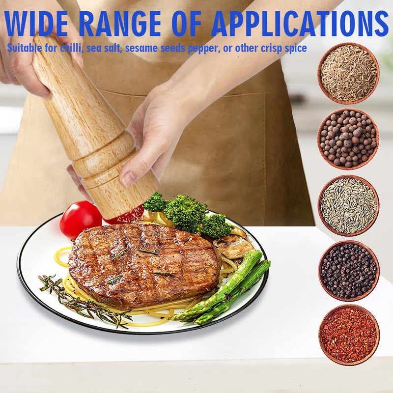 elook Salt and Pepper Mill Set, 8 inch Wooden Salt and Pepper Mill Set Kit Manual Mills Solid with Strong, Adjustable Roughness Ceramic Grinders for Home Kitchen Cooking Camping BBQ (Light Brown) - Image 5