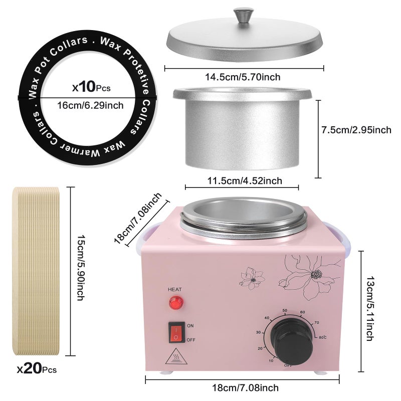 folconroad Portable Wax Warmer Machine for Painless Hair Removal, Women Men Professional Wax Heater with Adjustable Temperature Set, 20pcs Sticks (Pink - Single Pot) - Image 3