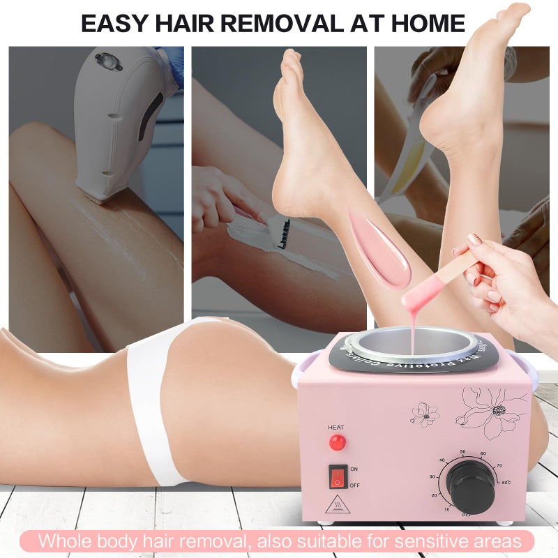 folconroad Portable Wax Warmer Machine for Painless Hair Removal, Women Men Professional Wax Heater with Adjustable Temperature Set, 20pcs Sticks (Pink - Single Pot) - Image 5