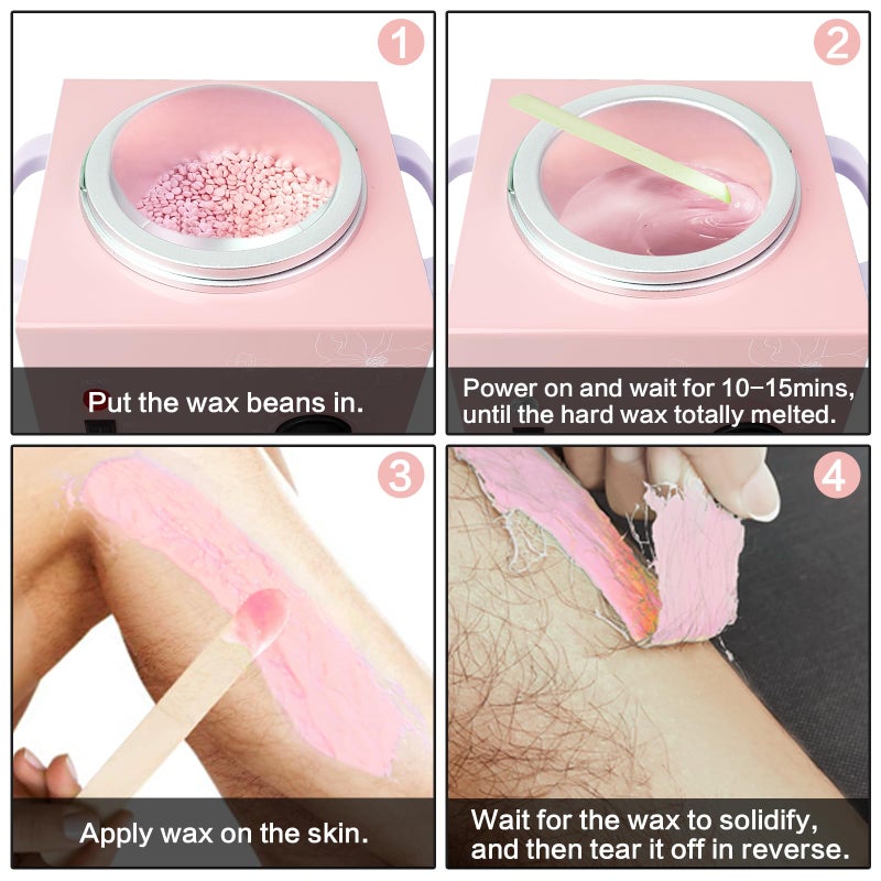 folconroad Portable Wax Warmer Machine for Painless Hair Removal, Women Men Professional Wax Heater with Adjustable Temperature Set, 20pcs Sticks (Pink - Single Pot) - Image 4