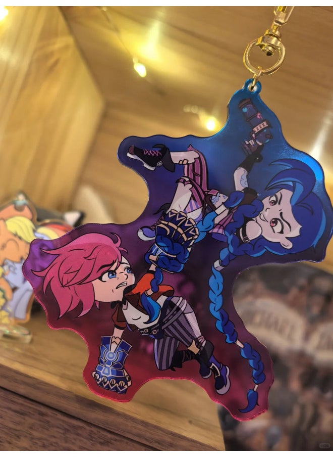 Generic - League of Legends Anime keychain women Arcane acrylic key chain man Jinx key ring Pendant Ornament Accessories friend gift-Color:3 - Image 1