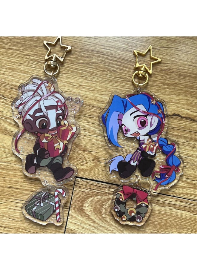 Generic - League of Legends Anime keychain women Arcane acrylic key chain man Jinx key ring Pendant Ornament Accessories friend gift-Color:3 - Image 1