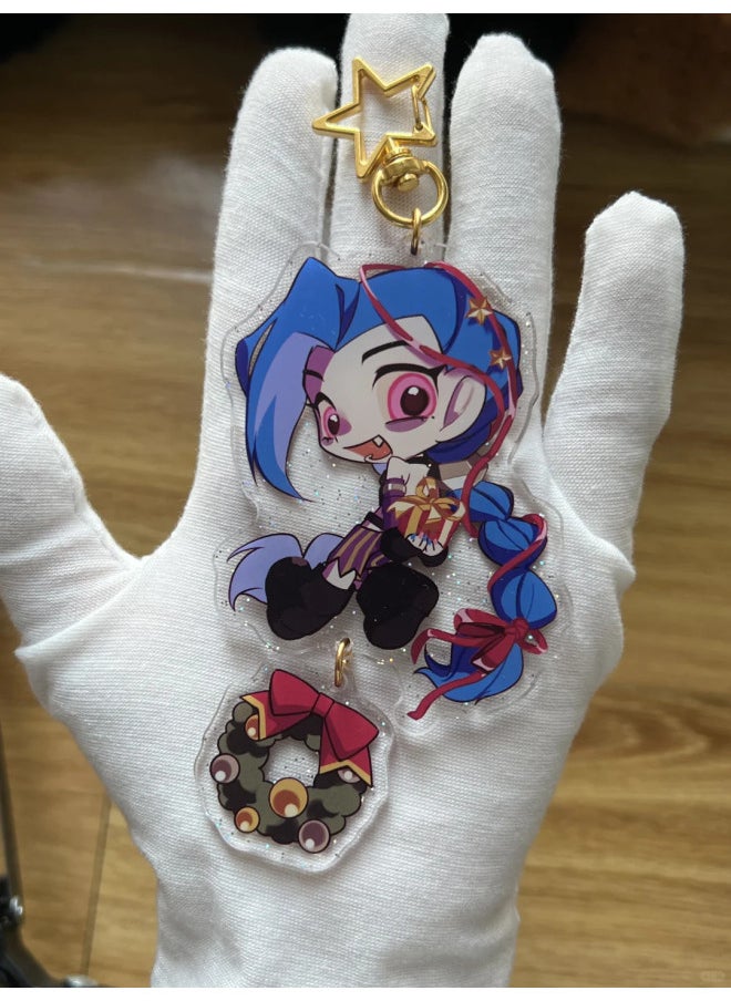 Generic - League of Legends Anime keychain women Arcane acrylic key chain man Jinx key ring Pendant Ornament Accessories friend gift-Color:3 - Image 1