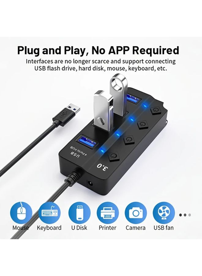 USB Hub 4 Port Laptop Docking Station 11.81in with Independent Switch Light - Image 4