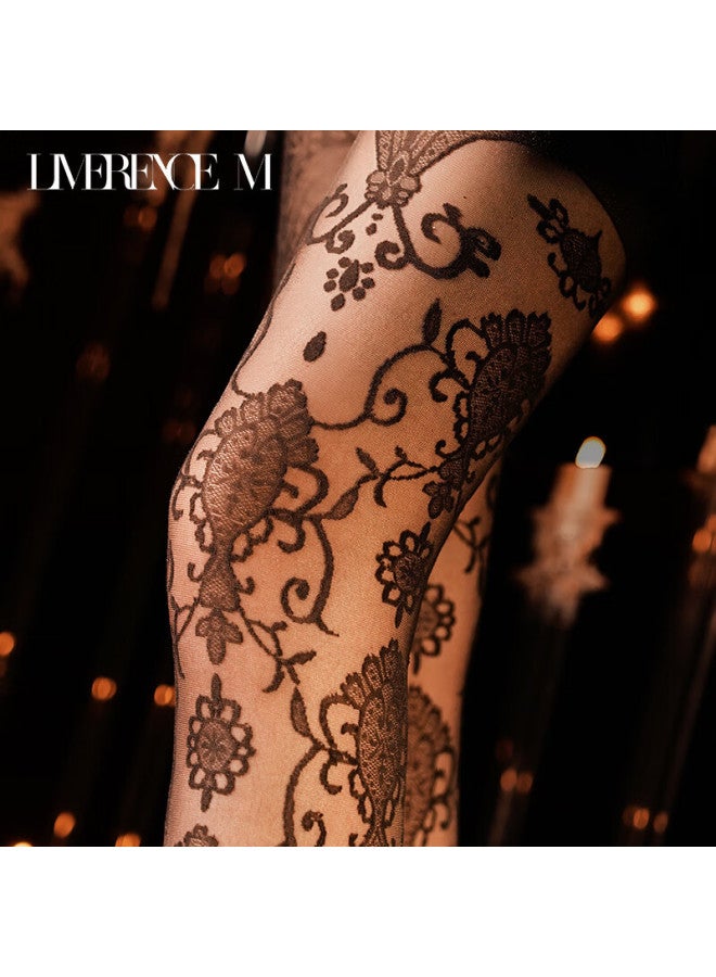 Limerence M Laimi Runsi Ultra-thin Sheer Lace Vintage Jacquard Party Stockings, Nude Pink, T-crotch Closed Crotch, One Size Fits All - Image 2